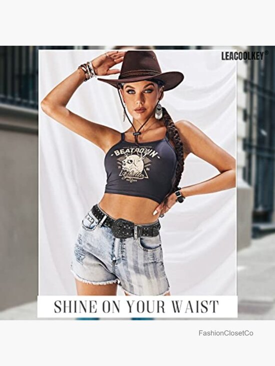 Rhinestone Western Cowgirl Belt for Women Men Bling Leather Belt main image 7